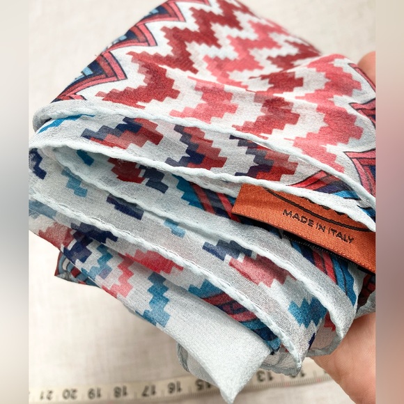 Missoni Orange Label Vintage Classic Chevron Long 100% Silk Scarf Fourth of July - Picture 8 of 9